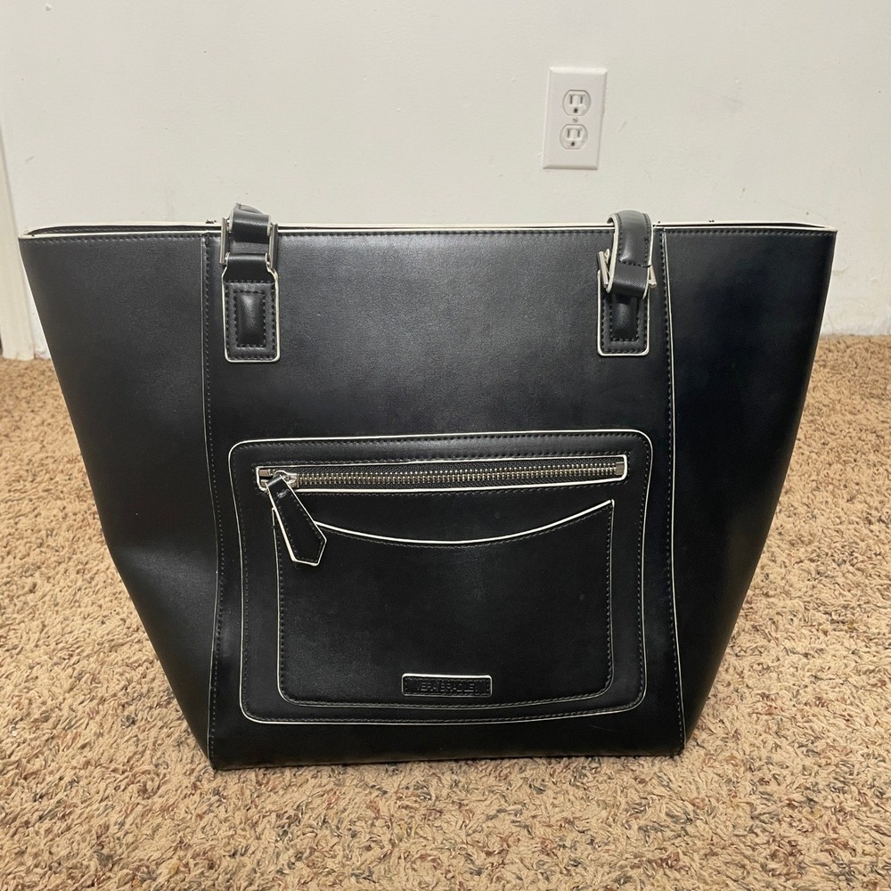 Vera Bradley Black Faux Leather Tote Bag and Matching Zip Around Wallet Set READ